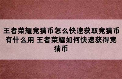 王者荣耀竞猜币怎么快速获取竞猜币有什么用 王者荣耀如何快速获得竞猜币